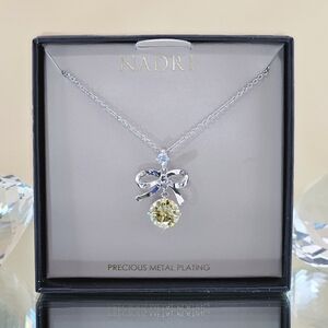 Nadri Necklace Silver Tone Bow Precious Metal Plating Yellow Pendant Gifts NEW
